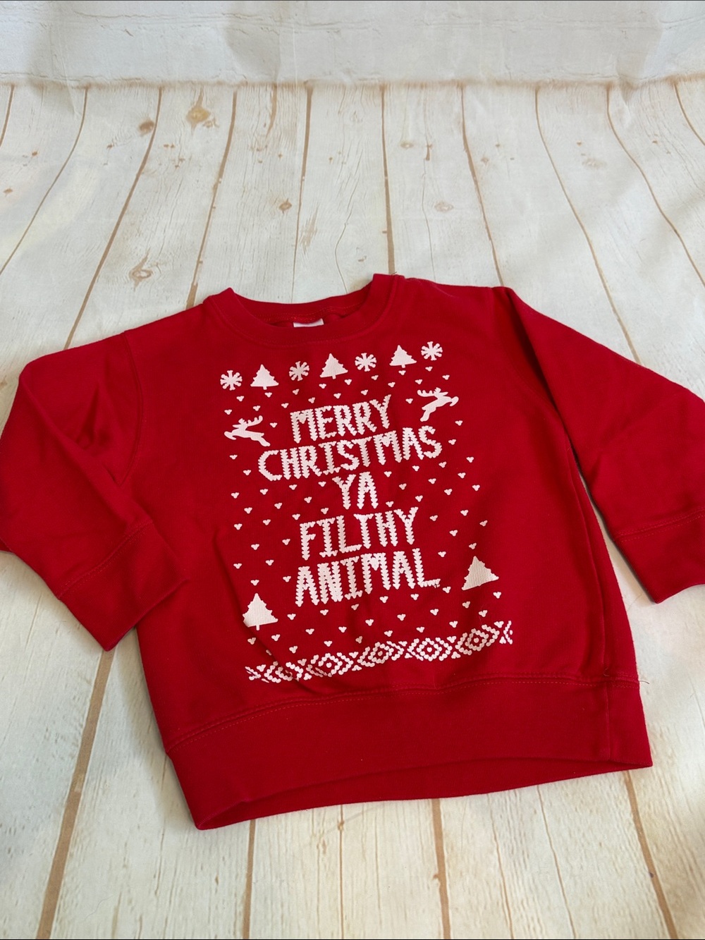 Rabbit Skins Red Kids Christmas Crewneck Sweatshirt Home Alone “Ya Filthy Animal